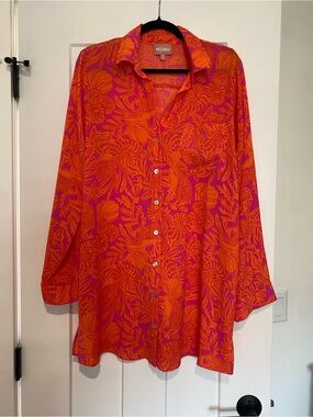 Show Me Your Mumu Vibrant Pink & Orange Floral Button-Up Cover-Up Shirt NWOT